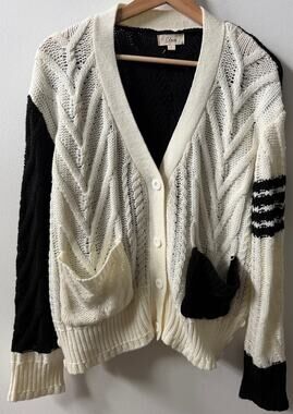 Elan open knit black & white cardigan women's size large